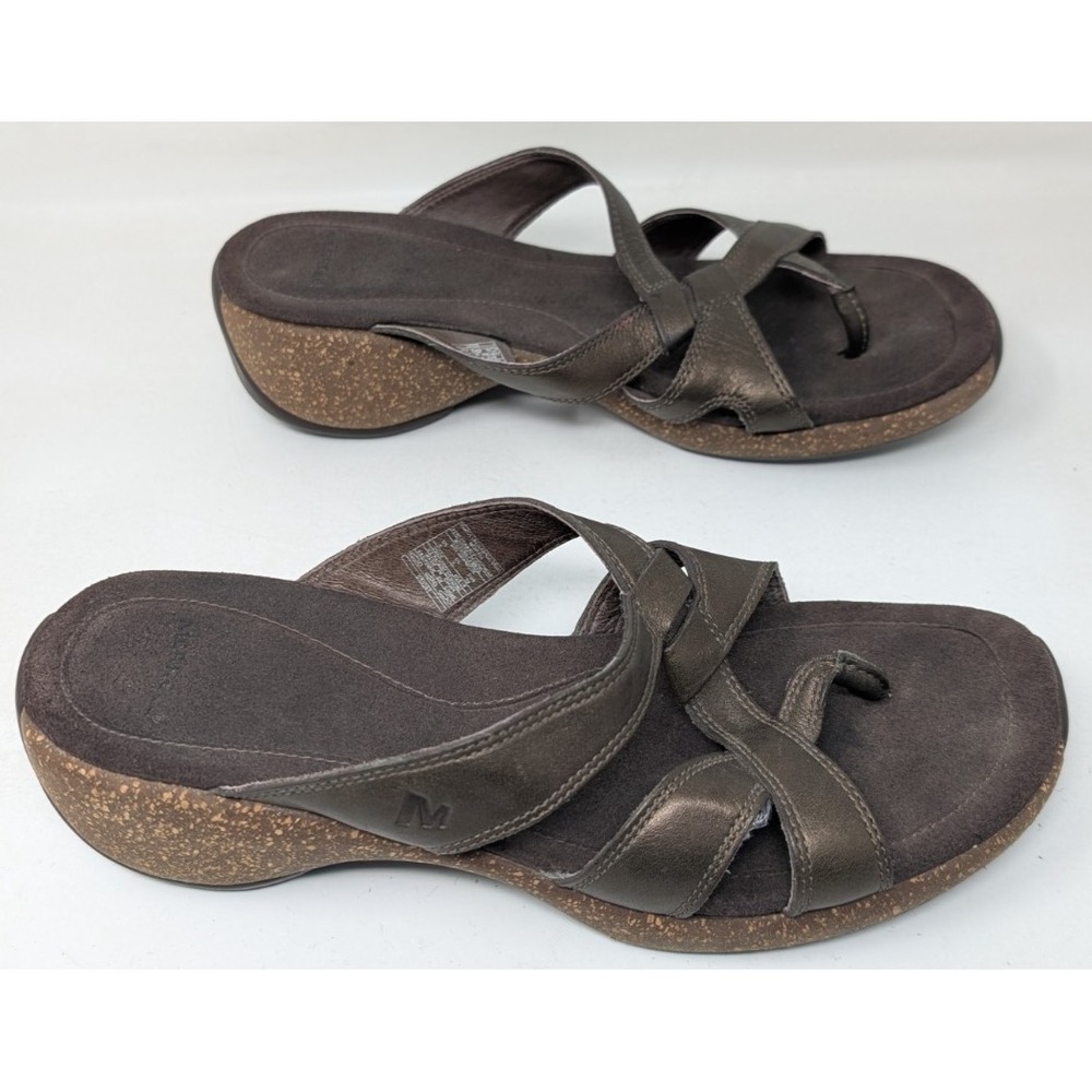Merrell Sundial Cross Antique Brass‎ Leather Slide Thong Sandals Women's Size 8